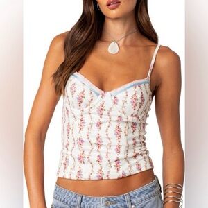 EDIKTED Indira Floral Cupped Lace-up Corset Camisole Size XS
